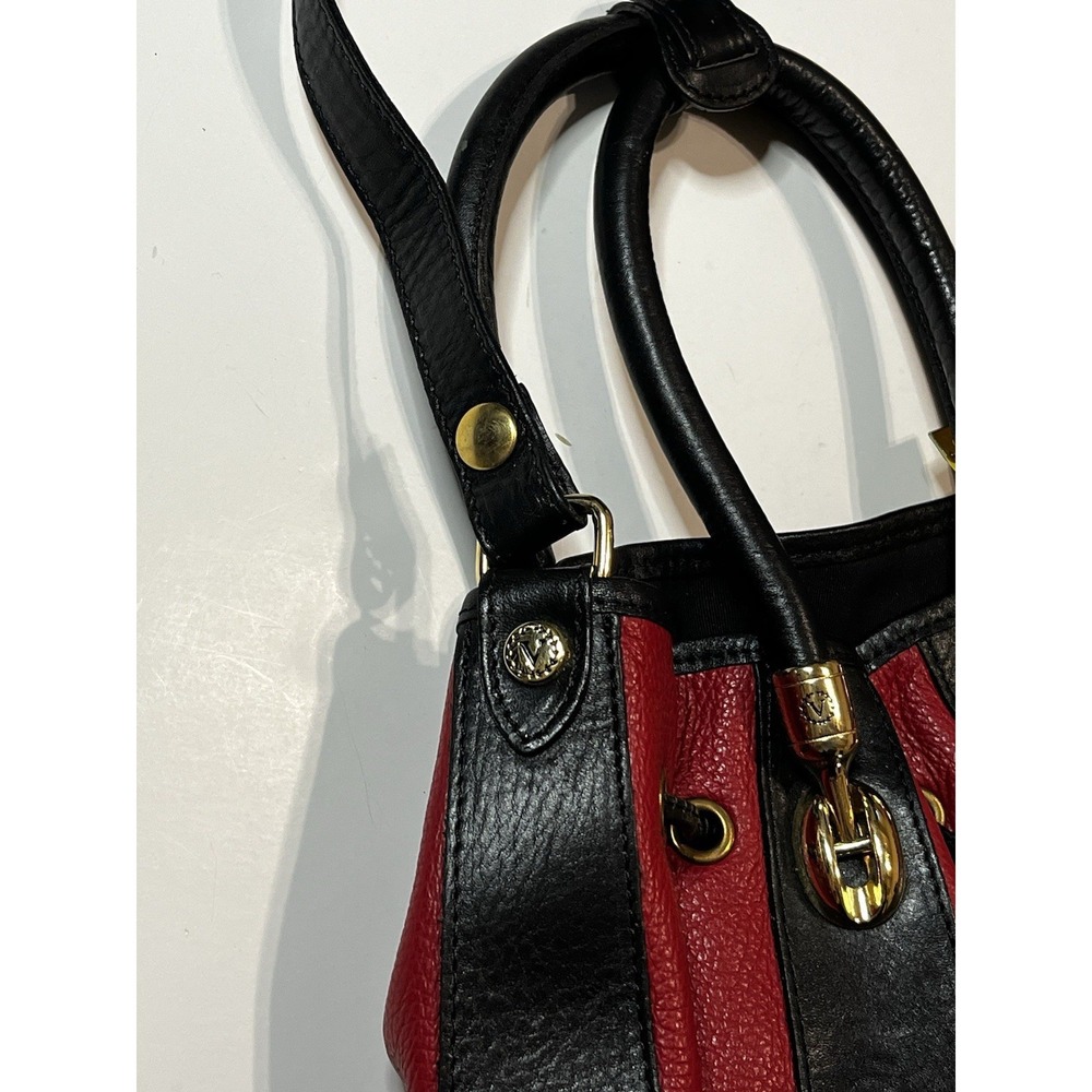 Valentina Carrano Red / Black Leather Bucket Bag Crossbody Purse - Picture 5 of 9